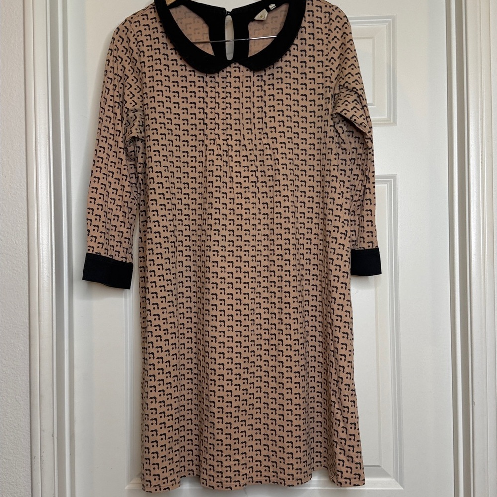 Orla Kiely 100% cotton patterned pink black Peter Pan collar dress sz Lg - Picture 2 of 10